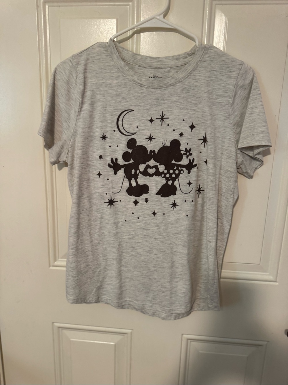 Disney Light Gray Tee with brown Mickey & Minnie Kiss Graphic